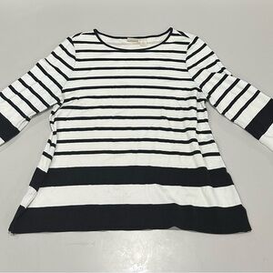 Chico's Black & White Striped Long Sleeve Tee